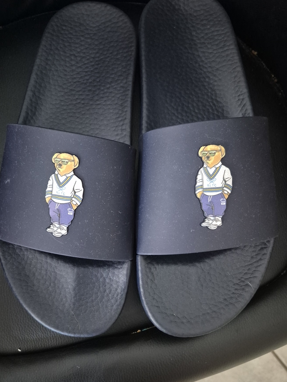Ralph Lauren Navy Bear Slide Sandals